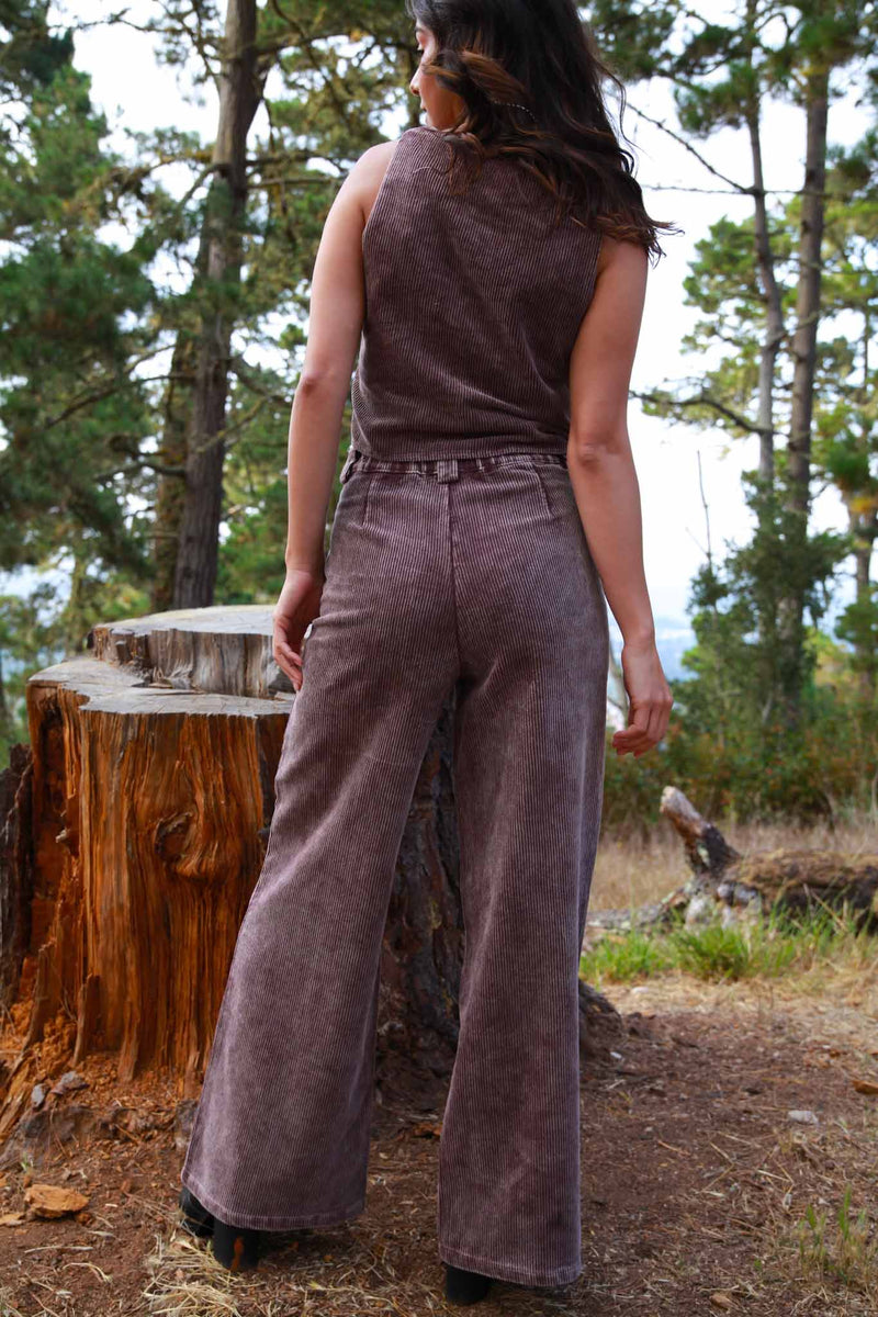 Let's Groove Corduroy Wide Leg Pants - Mineral Wash Eggplant