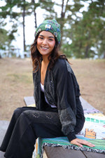Boheme Bloom Embroidery Detail  French Terry Pant - Black