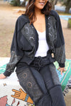 Boheme Bloom Embroidery Detail  French Terry Pant - Black