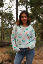 Mint Blossom Collared Sweater- Mint/Multi