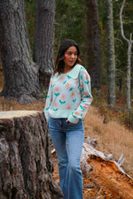 Mint Blossom Collared Sweater- Mint/Multi