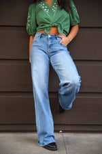 Risen Wide Leg Low Rise Jeans - Medium Wash