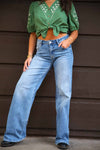 Risen Wide Leg Low Rise Jeans - Medium Wash