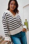 Newport Striped Collared Long Sleeve Knit- Cream/Navy