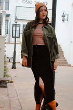 Hidden Peyton Denim Skirt with Slit  - Black