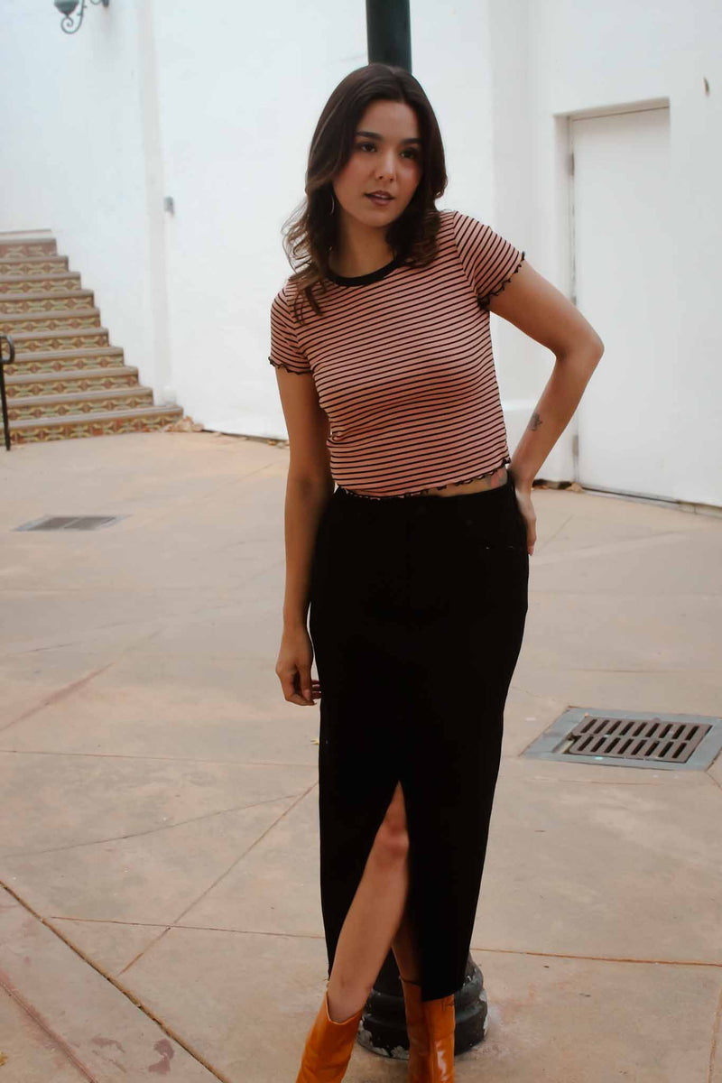 Hidden Peyton Denim Skirt with Slit  - Black