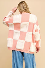 Peach Patch Oversized Textured Cardigan- Peach/Cream