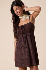Espresso Daydream Eyelet Dress Knit Contrast- Chocolate