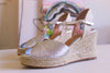 Verano Espadrille Wedge Sandal w/Buckle - Silver/Natural