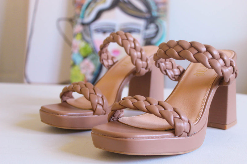 Summer Nights Braided Sandal w/ Heel - Tan