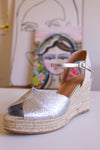 Verano Espadrille Wedge Sandal w/Buckle - Silver/Natural