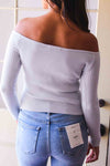 Zyra Rib Knit Off The Shoulder Fitted Top - Sky