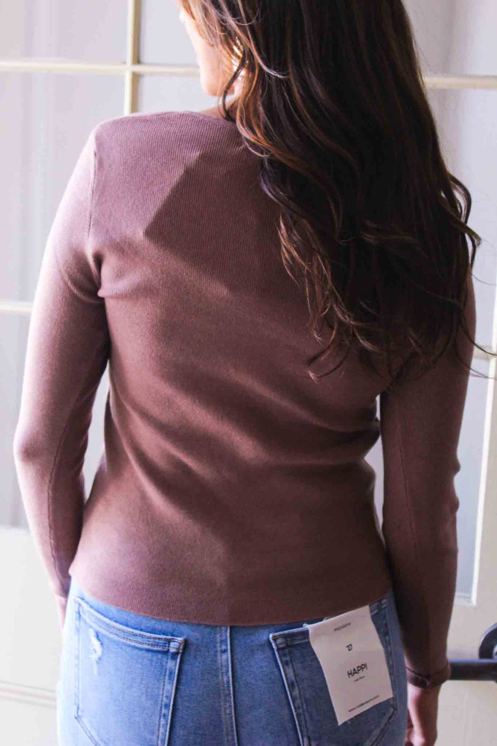 Allison V-Neck Long Sleeve Top - Mocha