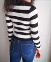 Winter Noir Mock Neck Stripe Knit Sweater - Black/Cream