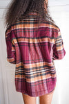 Sugar Plum Sherpa Lined Plaid Button Up Coat - Wine/Multi