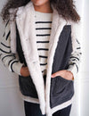 Polar Frost Faux Fur Lined Denim Vest - Black/Cream