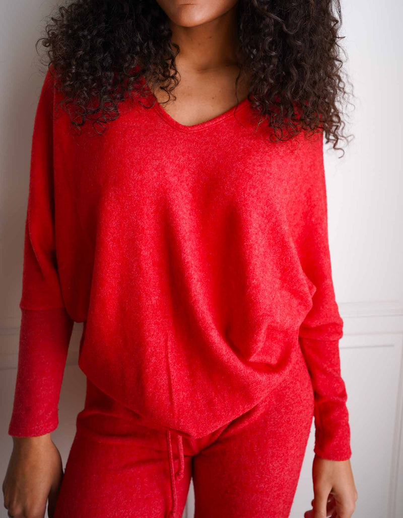 Dreamland V-Neck Lounge Top - Candy Apple