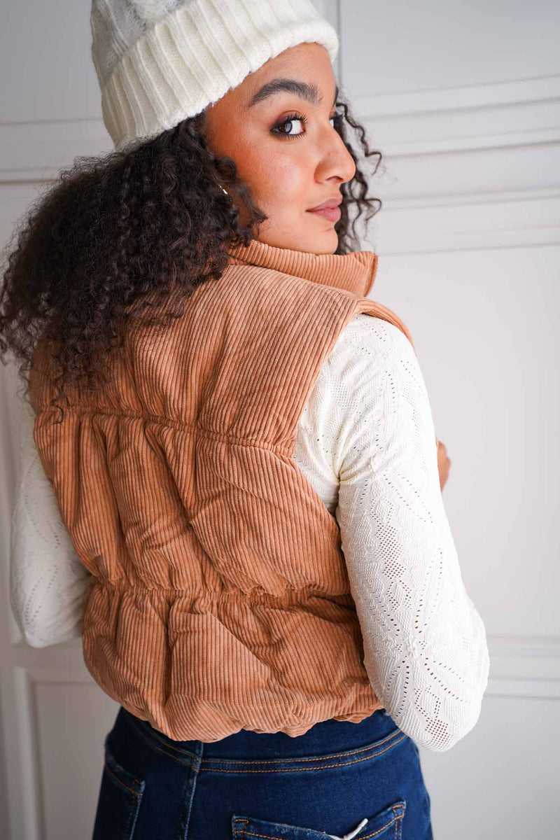 Cookie Crumble Corduroy Puffer Vest - Camel