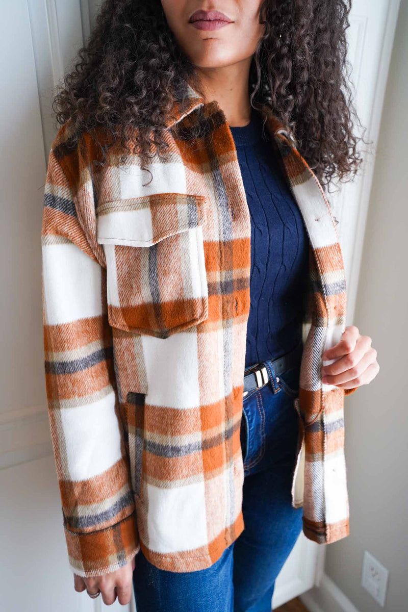 Plaid Palooza Plaid Button Up Shacket - Clay/Multi