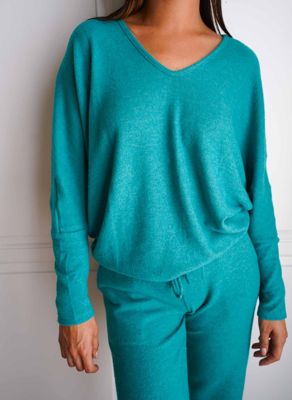 Dreamland V-Neck Lounge Top - Heather Green