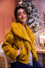 Saffron Chic Faux Fur Short Coat - Mustard