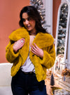 Saffron Chic Faux Fur Short Coat - Mustard