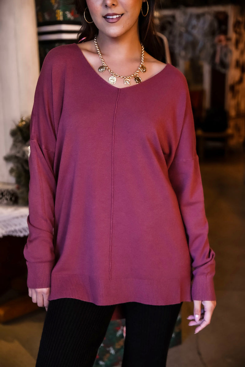 Dreamers V-Neck Long - Dark Mauve