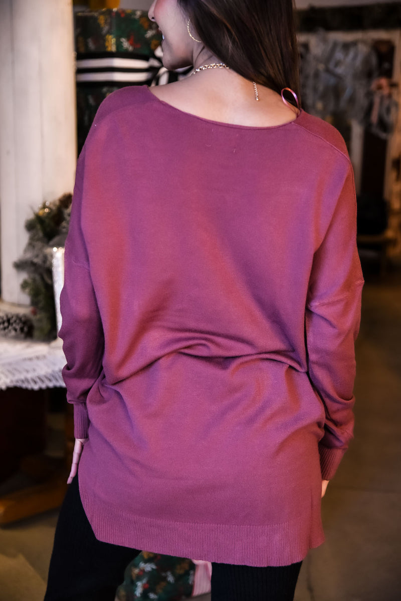 Dreamers V-Neck Long - Dark Mauve