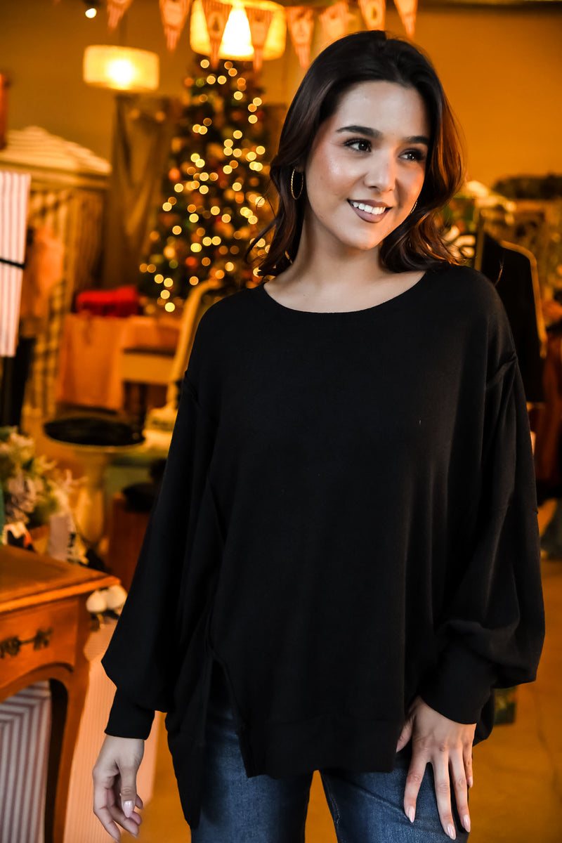 Mila Oversized Hacci Top - Black