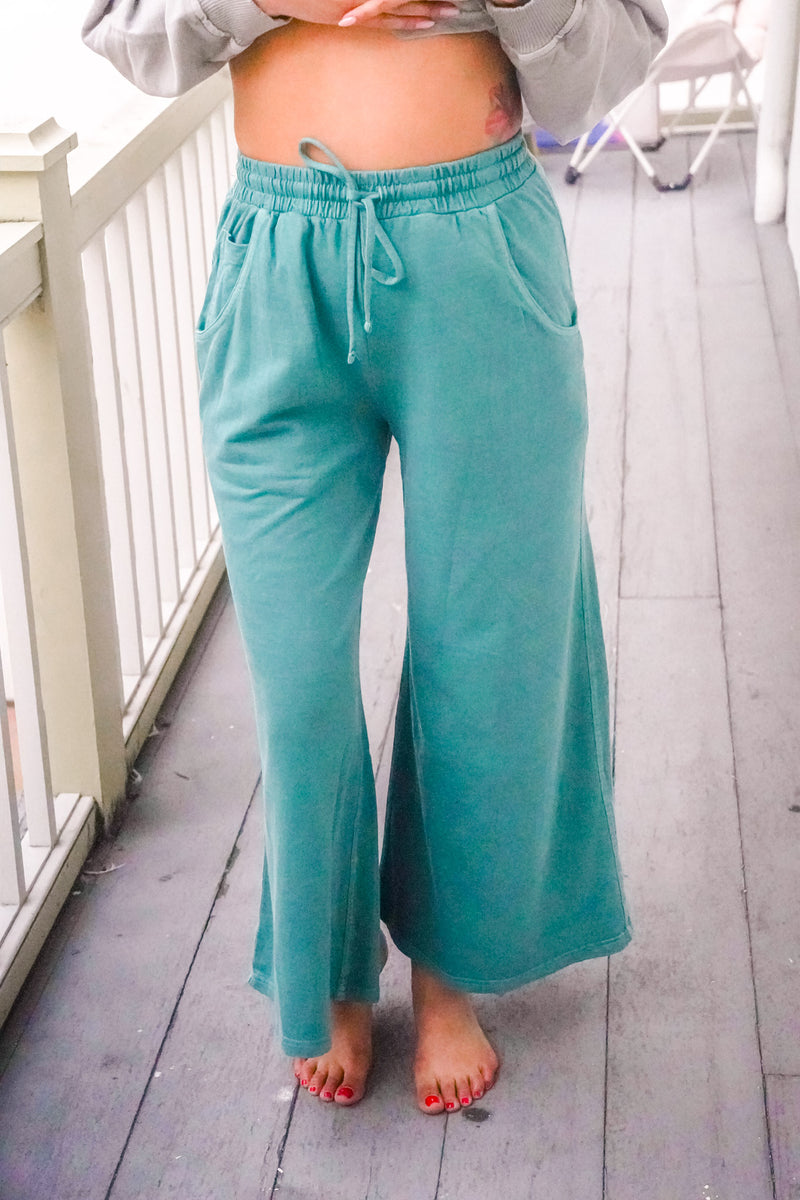 Skye Full Length Straight Leg Sweat Pants- Washed Teal