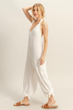 Easy Breezy Tie Halter Jumpsuit - White