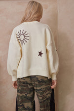 Counting Stars Detail Button Up Knit Sweater- Cream/Brown
