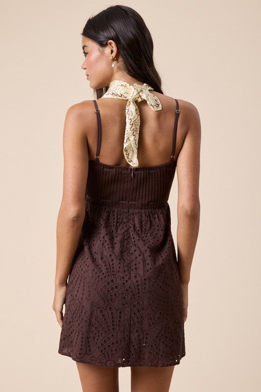Espresso Daydream Eyelet Dress Knit Contrast- Chocolate