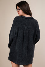 Keep It Coastal V-Neck Oversized Long Sleeve Muslin Top - Vintage Black
