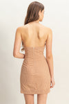 Summer Party Gingham Print Halter Dress- Camel