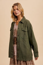 Alpine Drive Oversized Denim Shacket - Olive