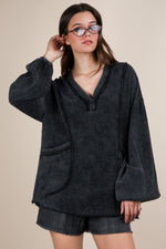 Keep It Coastal V-Neck Oversized Long Sleeve Muslin Top - Vintage Black