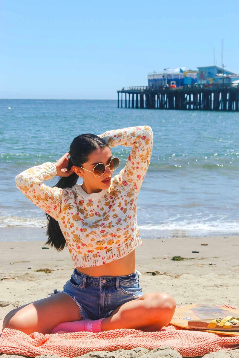 Rosebud Backless Sweater - Ivory/Pink/Rust