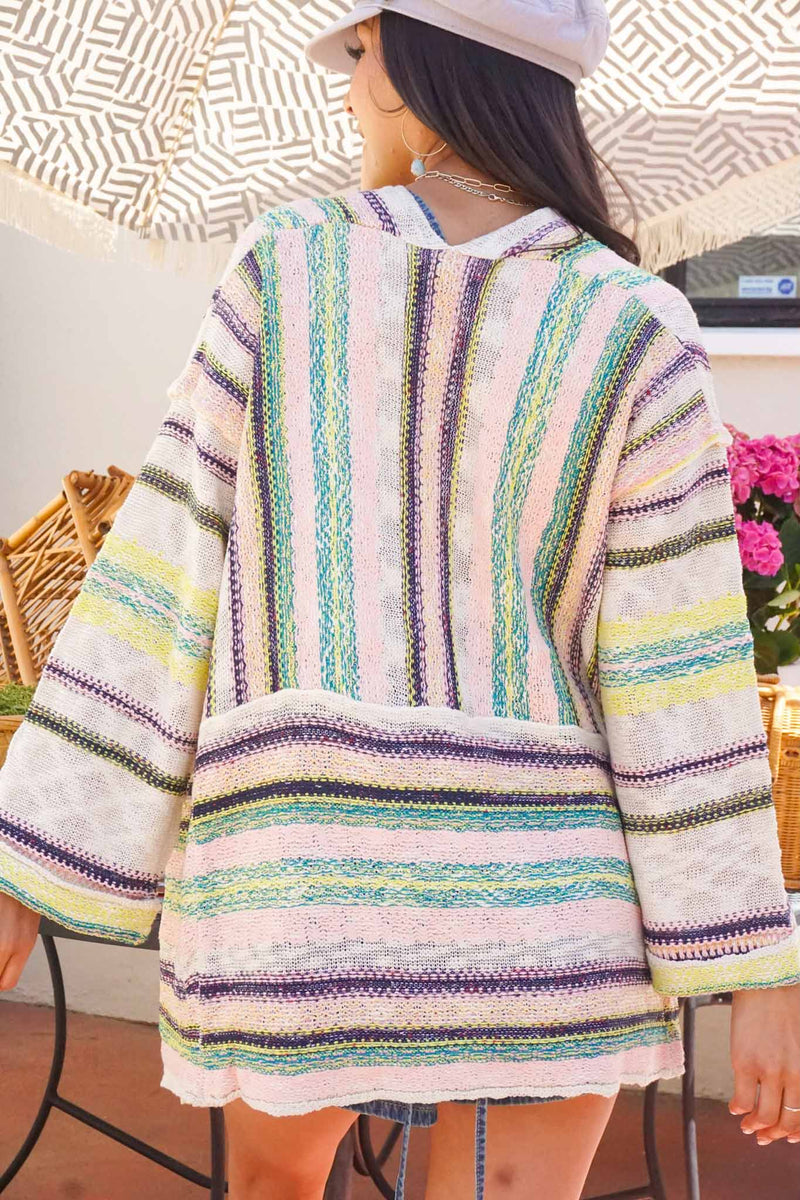 Peaceful Easy Feeling Striped Open Cardigan Sweater - Multi