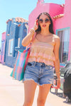 Flirty Frill Strapless Top - Sand/Pink