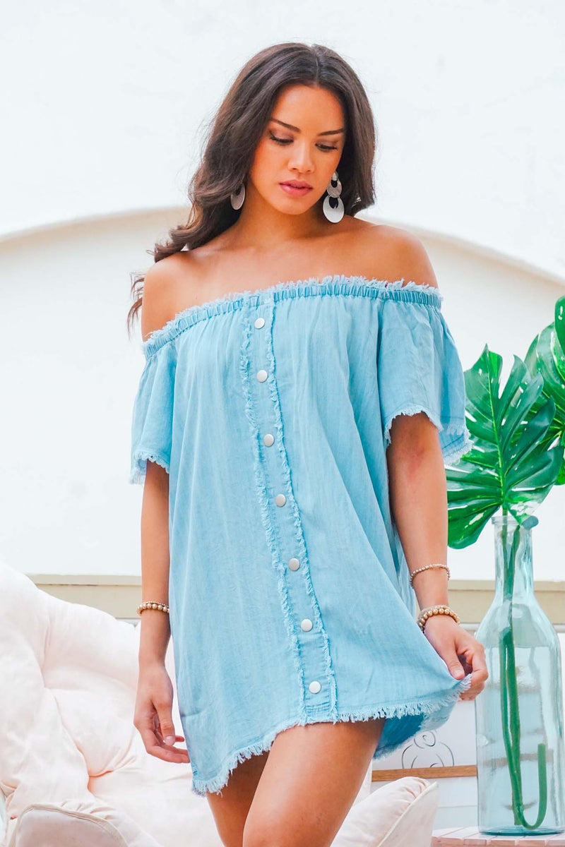Lovin’ the View Off The Shoulder Tunic - Chambray