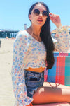 Hydrangeas In Bloom Peplum Sweater - Ivory/Blue/Pink