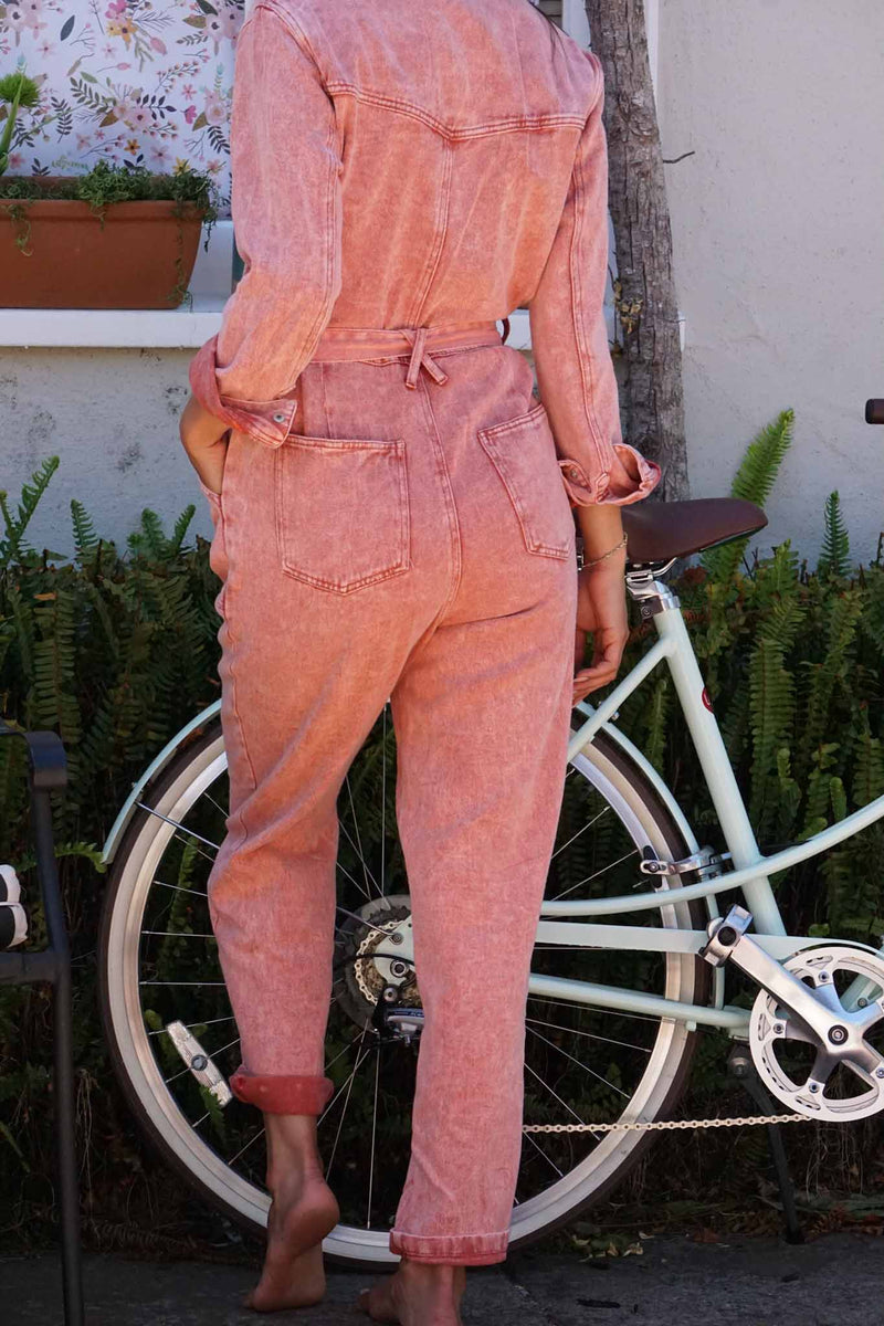 Friend of the Earth Long Sleeve Denim Jumpsuit - Pink