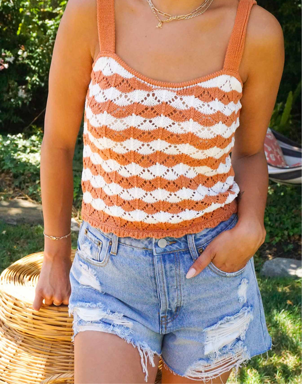 Home Again Striped Knit Top - White/Rust