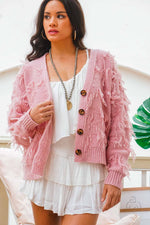 Sassy Sway Fringe Cardigan - Rose
