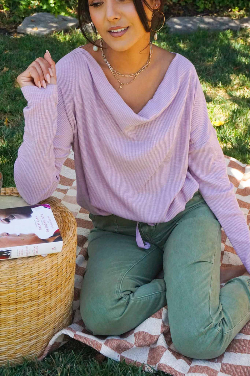 Lilac Fields Crochet Back Long Sleeve Top - Lilac
