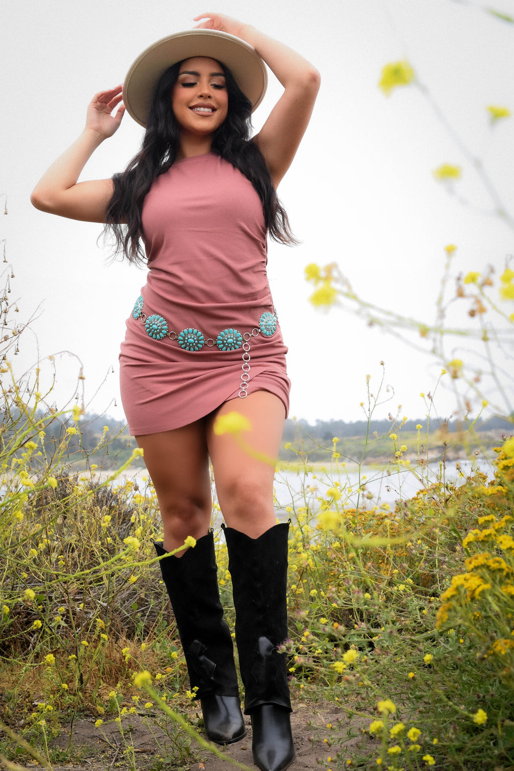 Angel Face Ribbed/Rouched Dress - Mauve