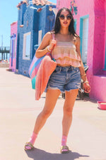 Flirty Frill Strapless Top - Sand/Pink