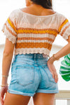 Seashell Striped/Scallop Crochet Top - Tan/Multi