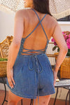 Sweet Things Strappy Denim Romper - Medium Wash